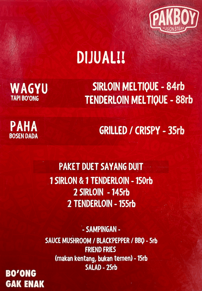 Pakboy Menu